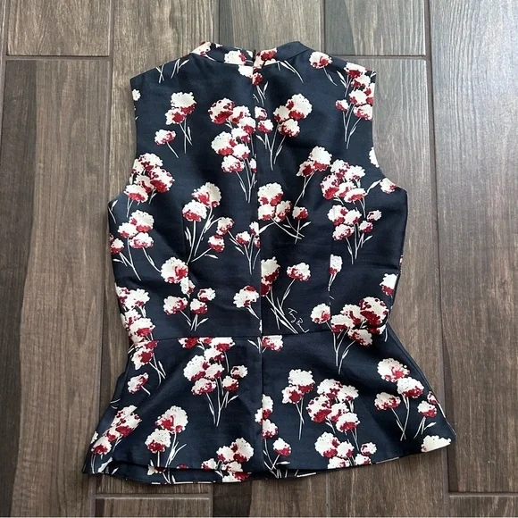 Tory Burch Kelly Floral Peplum Sleeveless Top Blouse Petrol Gray Field Flowers 4 - Picture 8 of 10
